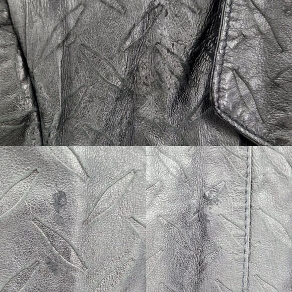 Vtg 80's Leather Trench Coat Rare Rocker Punk Tire Track Embossed Black Sz S - Picture 5 of 16